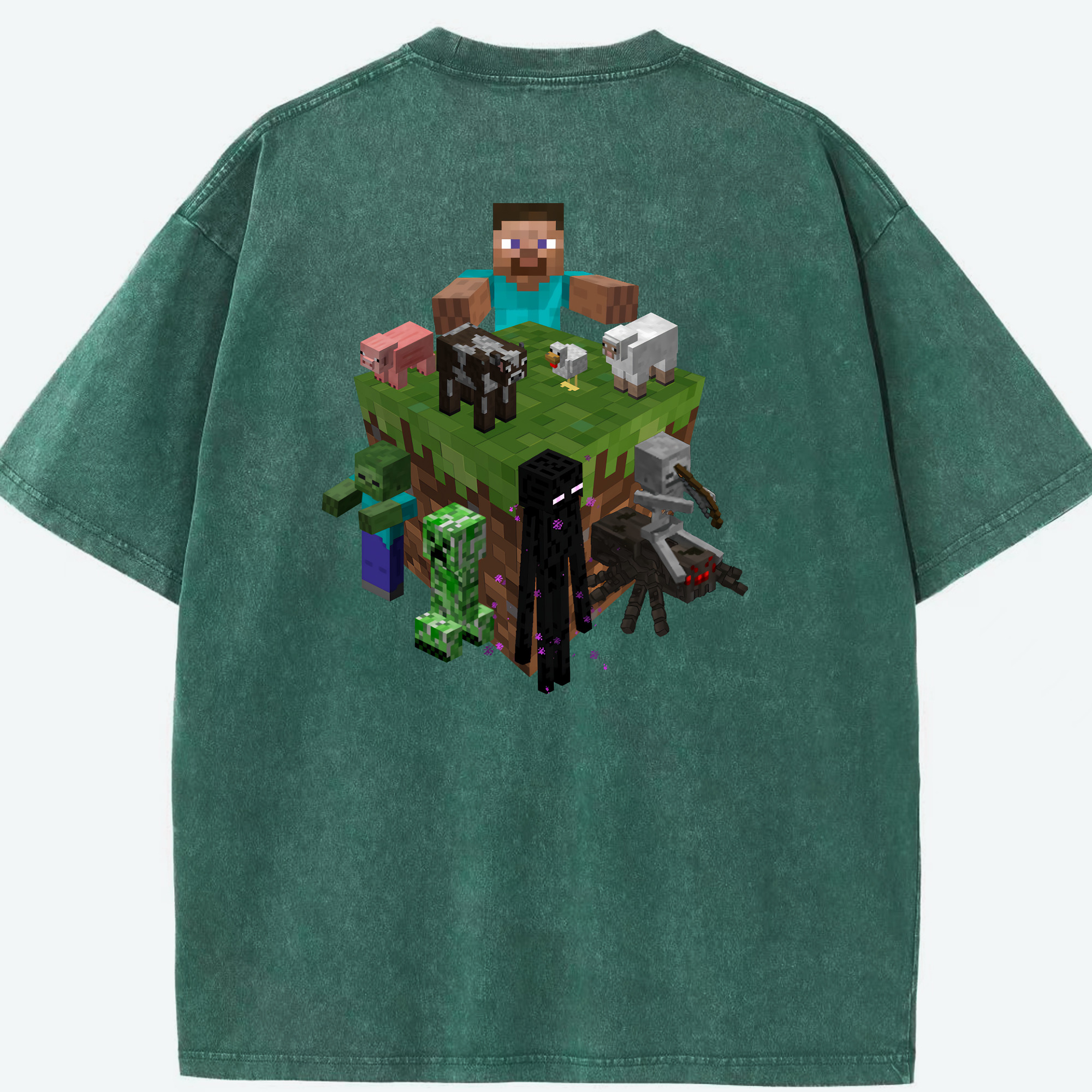 （画像用） マインクラフト ブロックの世界 Minecraft MC Block world 綿100% ヴィンテージ風 半袖Tシャツ（背面プリント）